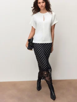 Next Short Sleeve Keyhole Crew Neck Top Ecru Sale