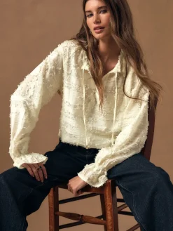 Next Tufty Jacquard Long Sleeve Blouse Ecru Discount