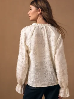 Next Tufty Jacquard Long Sleeve Blouse Ecru Discount