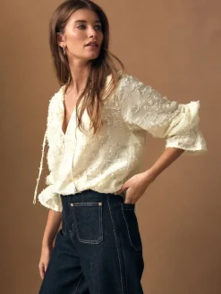 Next Tufty Jacquard Long Sleeve Blouse Ecru Discount