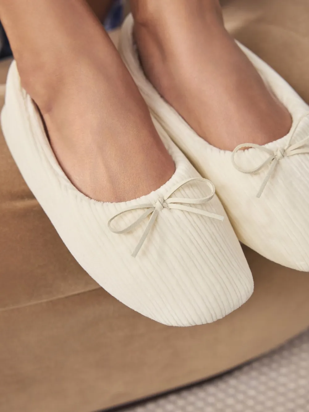 Next Velour Cord Ballet Slippers Ecru Outlet