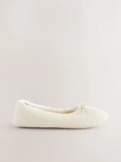 Next Velour Cord Ballet Slippers Ecru Outlet