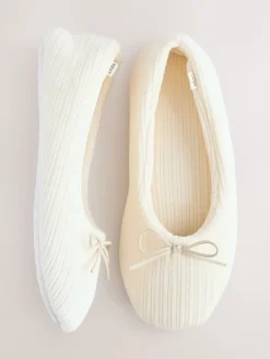 Next Velour Cord Ballet Slippers Ecru Outlet