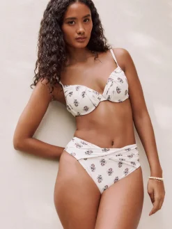 Next High Waist High Leg Bikini Bottoms Ecru Woodblock New