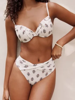 Next High Waist High Leg Bikini Bottoms Ecru Woodblock New