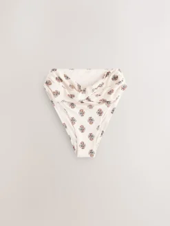 Next High Waist High Leg Bikini Bottoms Ecru Woodblock New