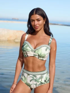 Next Ecru/Green Palm High Waist Print Bikini Bottoms Outlet