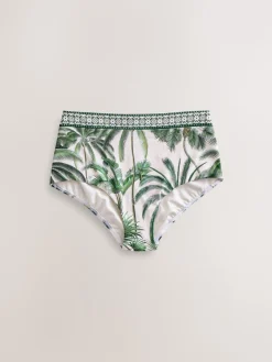 Next Ecru/Green Palm High Waist Print Bikini Bottoms Outlet