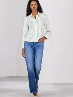 Next Ecru/Navy Fitted Stretch Essential Long Sleeve Shirt Hot