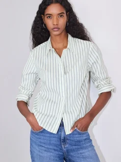 Next Ecru/Navy Fitted Stretch Essential Long Sleeve Shirt Hot