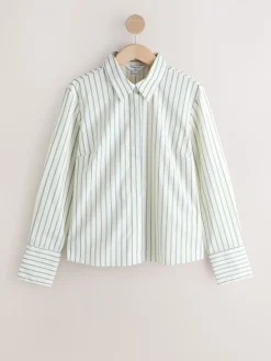 Next Ecru/Navy Fitted Stretch Essential Long Sleeve Shirt Hot