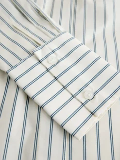 Next Ecru/Navy Fitted Stretch Essential Long Sleeve Shirt Hot