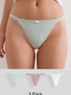Next Ecru/Pink Thong Seamfree Pointelle Knickers 3 Pack Hot