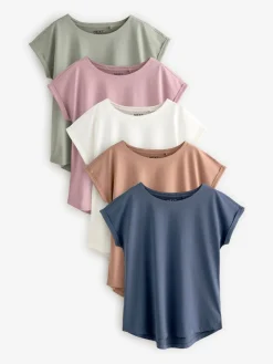 Next Cap Sleeve T-Shirts 5 Pack Ecru/Taupe/Brown/Blue/Yellow Best