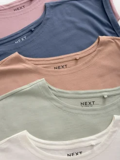 Next Cap Sleeve T-Shirts 5 Pack Ecru/Taupe/Brown/Blue/Yellow Best