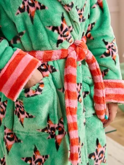 Eleanor Bowmer Leopard Print Fleece Robe Green Leopard Best
