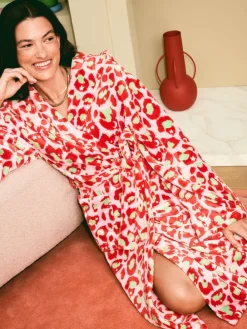 Eleanor Bowmer Leopard Print Fleece Robe Pink and Green Best