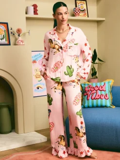 Eleanor Bowmer Pale Pink Howdy Viscose Button Through Pyjamas Hot