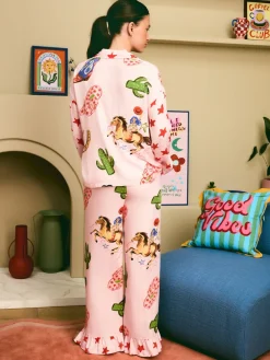 Eleanor Bowmer Pale Pink Howdy Viscose Button Through Pyjamas Hot