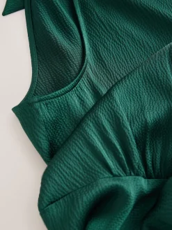 Next Emerald Green Textured Satin Halter Sleeveless Midi Dress Sale