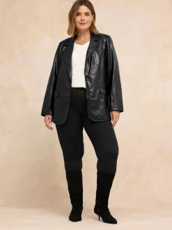 Evans Black Faux Leather Blazer