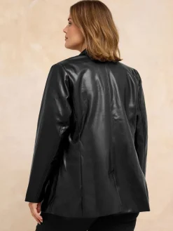 Evans Black Faux Leather Blazer