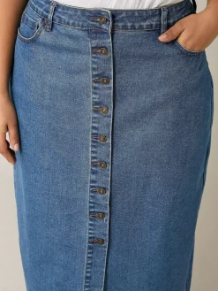 Evans Blue Button Through Denim Skirt Hot