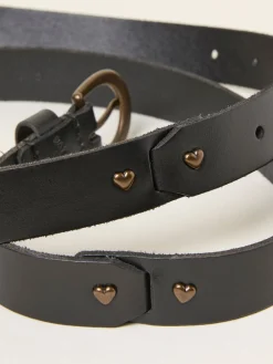 Fat Face FatFace Black Heart Stud Detail Leather Belt