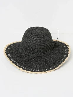 Fat Face FatFace Black Scalloped Edge Straw Hat New