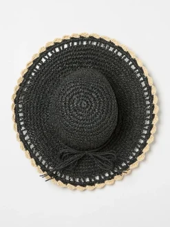 Fat Face FatFace Black Scalloped Edge Straw Hat New