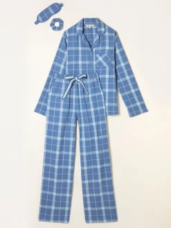Fat Face FatFace Blue Metallic Check Pyjama Set Clearance