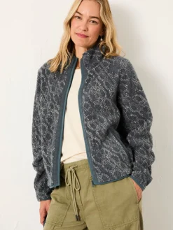 Fat Face FatFace Blue Texture Floral Zip Through Fleece Outlet