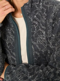 Fat Face FatFace Blue Texture Floral Zip Through Fleece Outlet