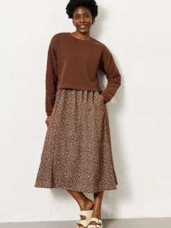 Fat Face FatFace Brown Ditsy Petite Noa 2in1 Midi Dress