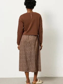 Fat Face FatFace Brown Ditsy Petite Noa 2in1 Midi Dress