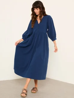 Fat Face FatFace Ceil Indigo Blue Textured Midi Dress Best