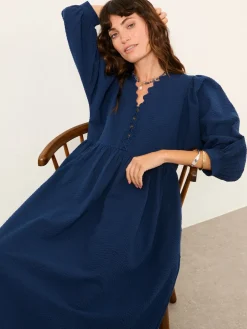 Fat Face FatFace Ceil Indigo Blue Textured Midi Dress Best