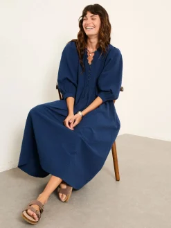 Fat Face FatFace Ceil Indigo Blue Textured Midi Dress Best