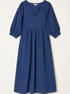 Fat Face FatFace Ceil Indigo Blue Textured Midi Dress Best
