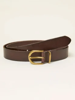 Fat Face FatFace Plain Leather Belt Chocolate Brown Sale
