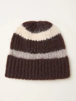 Fat Face FatFace Stripe Beanie Chocolate Brown Discount