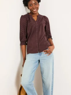 Fat Face FatFace Claire Broderie Top Chocolate Brown Discount