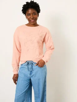 Fat Face FatFace Coral Pink Floral Embroidered Crew Sweat Clearance