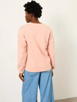 Fat Face FatFace Coral Pink Floral Embroidered Crew Sweat Clearance