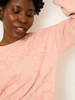 Fat Face FatFace Coral Pink Floral Embroidered Crew Sweat Clearance