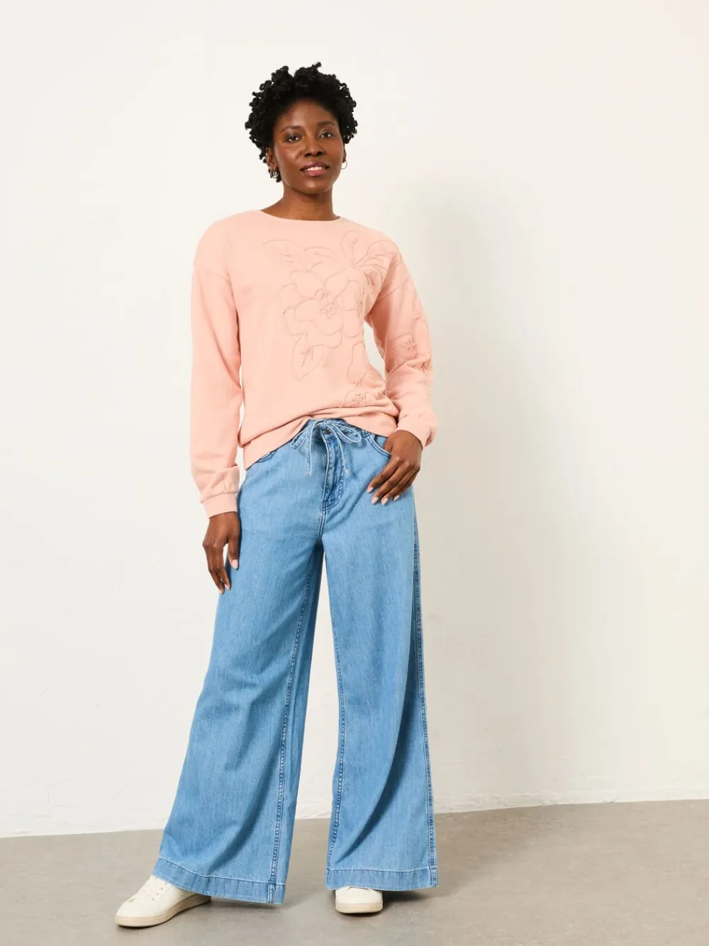 Fat Face FatFace Coral Pink Floral Embroidered Crew Sweat Clearance