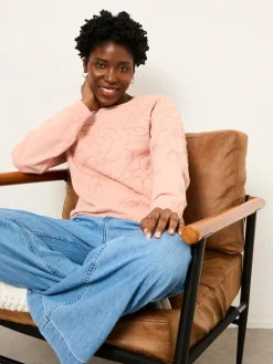 Fat Face FatFace Coral Pink Floral Embroidered Crew Sweat Clearance