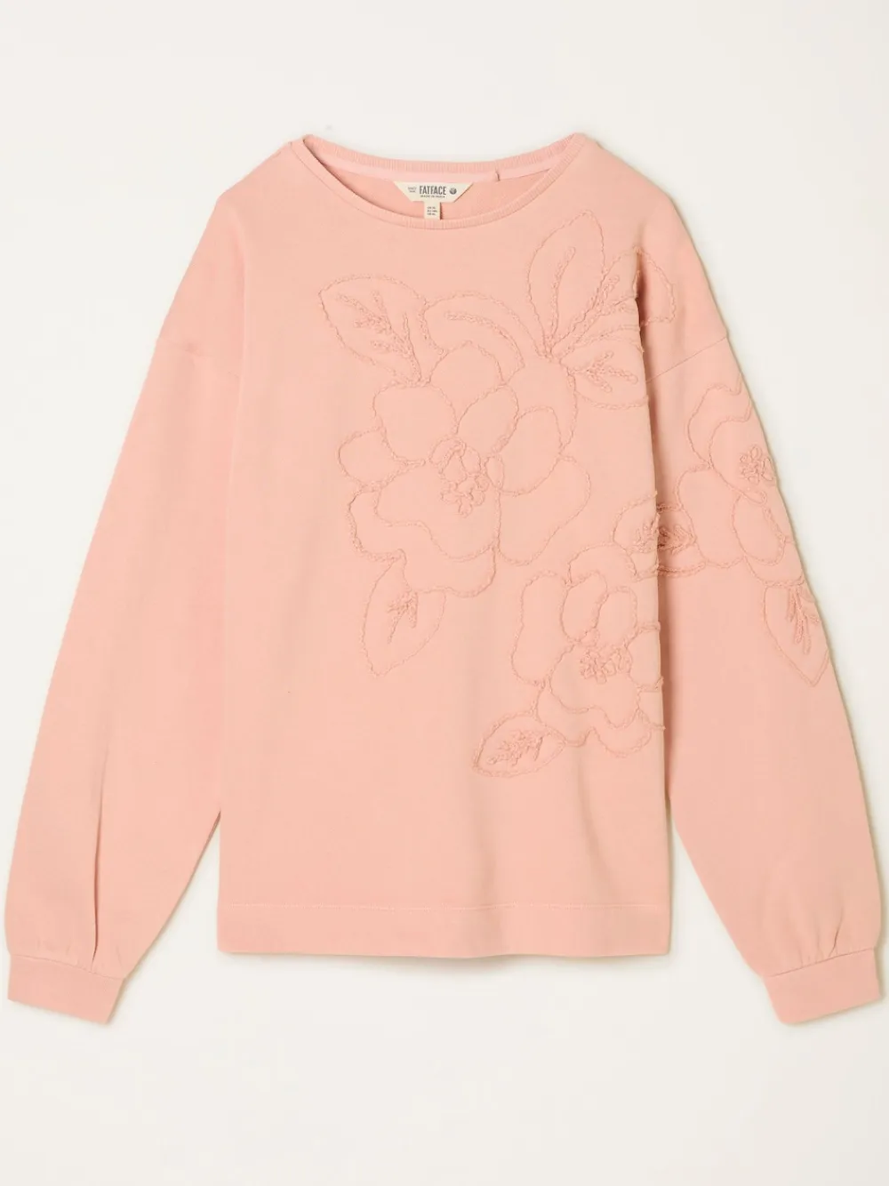 Fat Face FatFace Coral Pink Floral Embroidered Crew Sweat Clearance