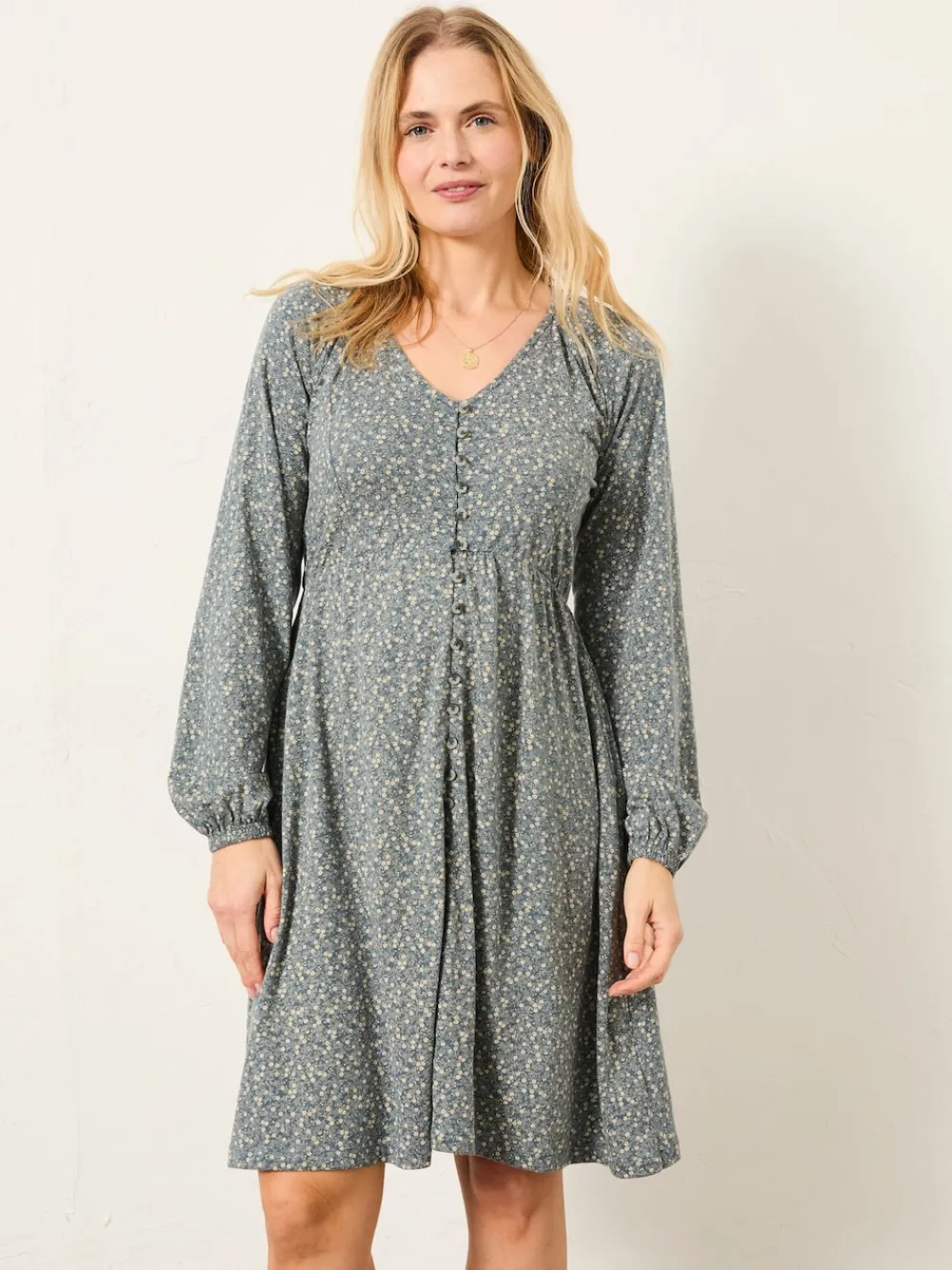 Fat Face FatFace Em Jersey Dress Blue Ditsy New