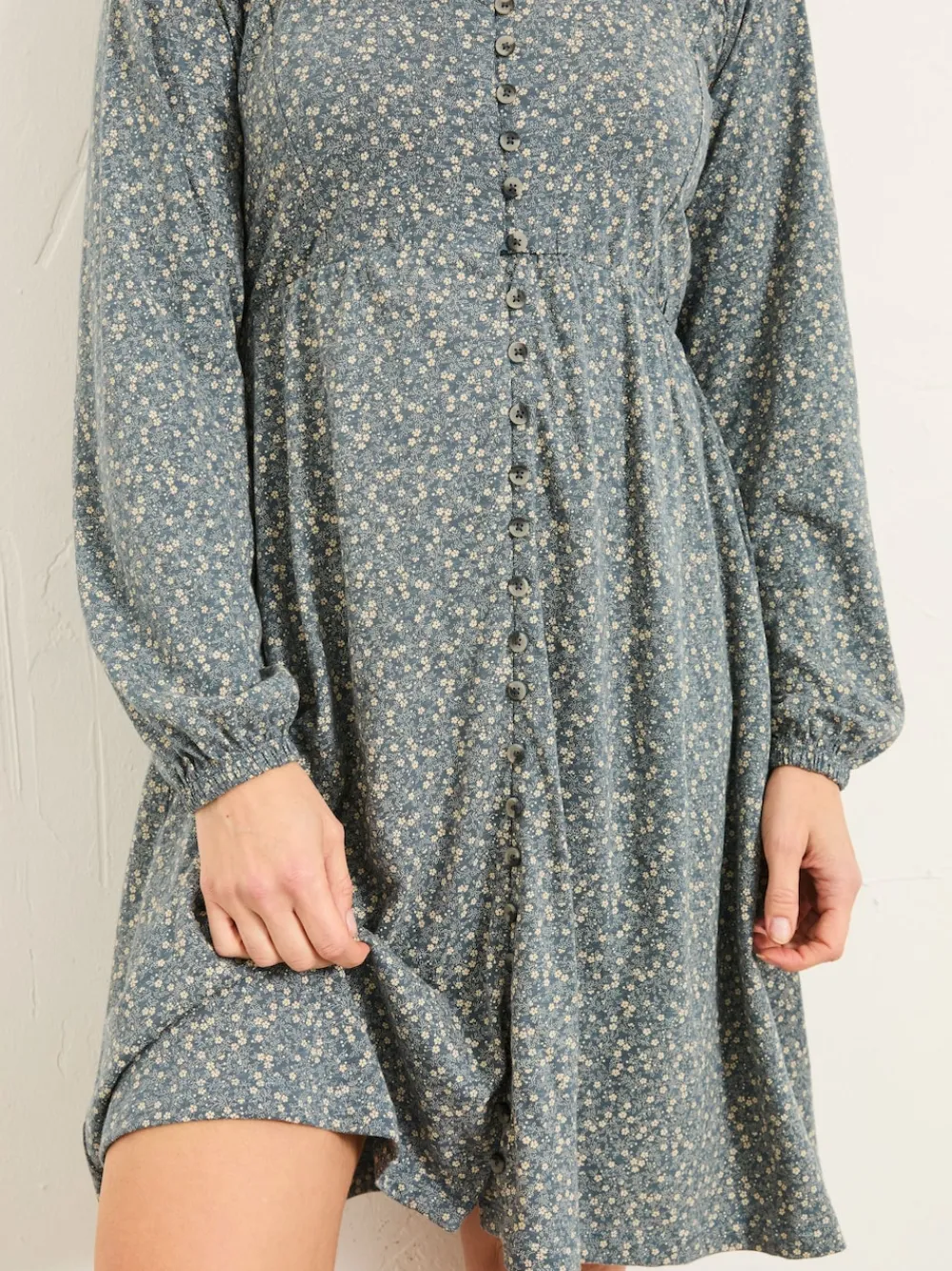 Fat Face FatFace Em Jersey Dress Blue Ditsy New